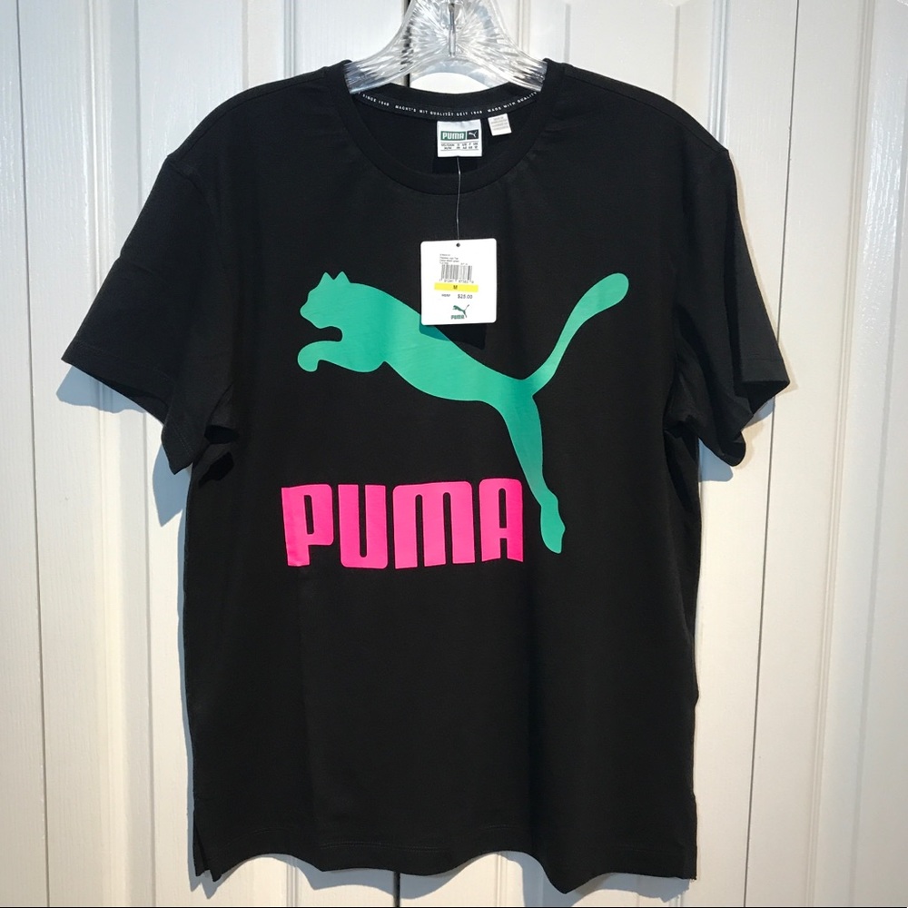 Puma Classics Logo T-Shirt - Black, Teal, Pink